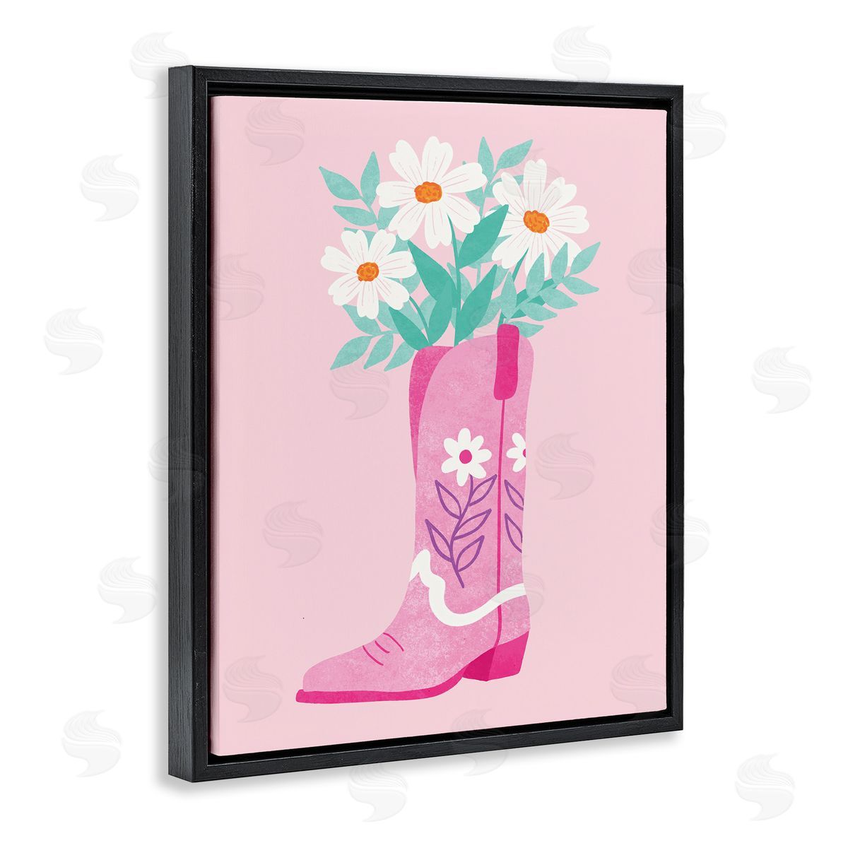 Taylor Shannon Designs Retro Cowgirl Bouquet Black Floating Frame Canvas Wall Art Print