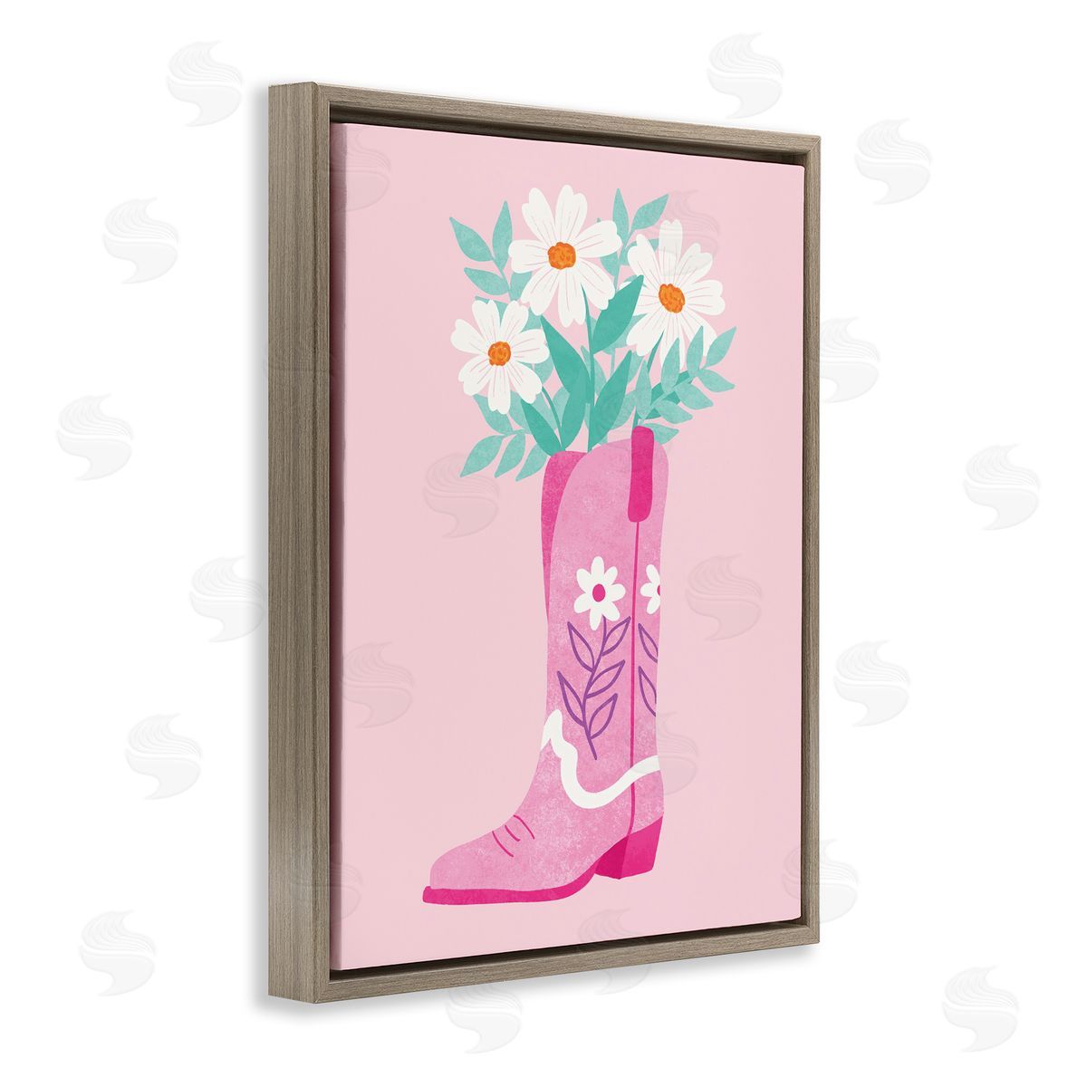 Taylor Shannon Designs Retro Cowgirl Bouquet Brown Floating Frame Canvas Wall Art Print