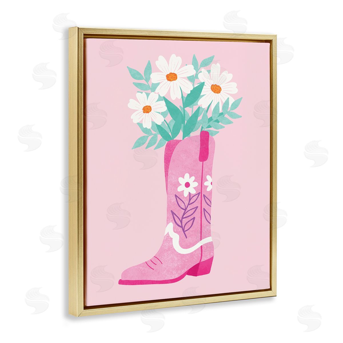 Taylor Shannon Designs Retro Cowgirl Bouquet Gold Floating Frame Canvas Wall Art Print