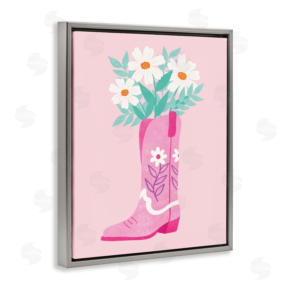 Taylor Shannon Designs Retro Cowgirl Bouquet Gray Floating Frame Canvas Wall Art Print