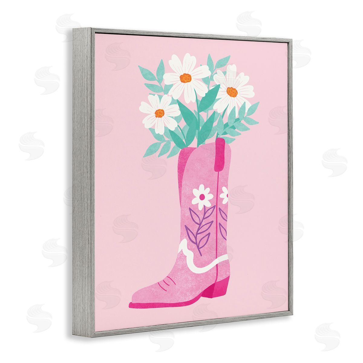 Taylor Shannon Designs Retro Cowgirl Bouquet Gray Framed Giclee Wall Art Print