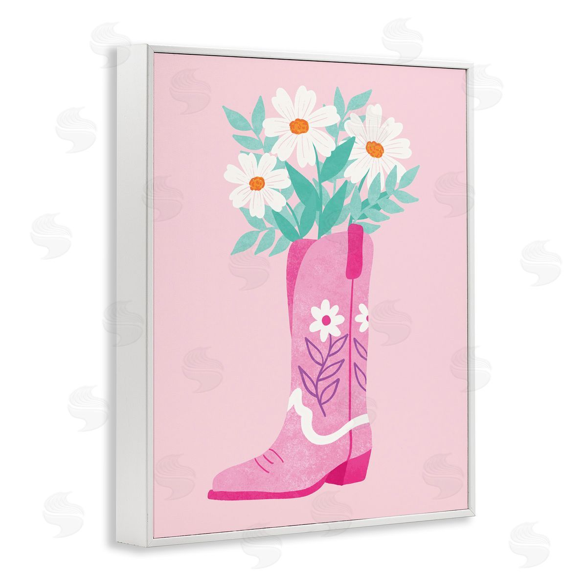 Taylor Shannon Designs Retro Cowgirl Bouquet White Framed Giclee Wall Art Print