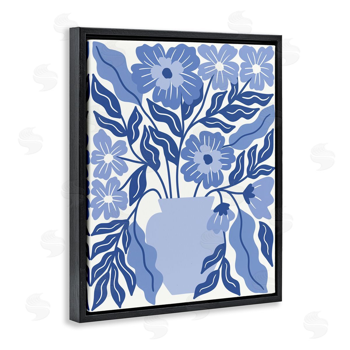 Taylor Shannon Designs Blue & White Flower Vase Black Floating Frame Canvas Wall Art Print