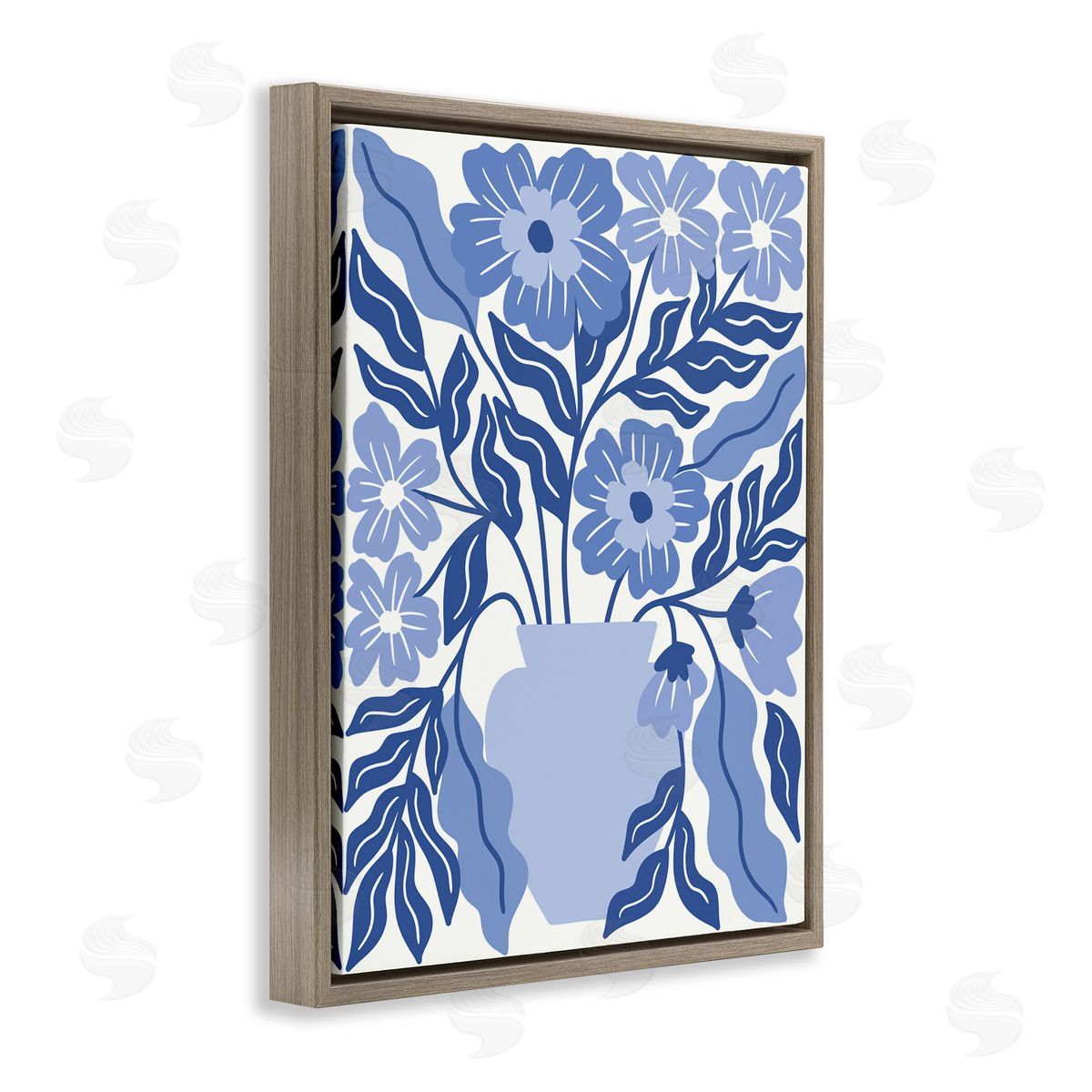 Taylor Shannon Designs Blue & White Flower Vase Brown Floating Frame Canvas Wall Art Print