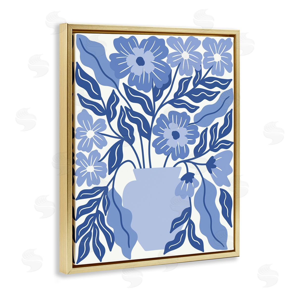 Taylor Shannon Designs Blue & White Flower Vase Gold Floating Frame Canvas Wall Art Print