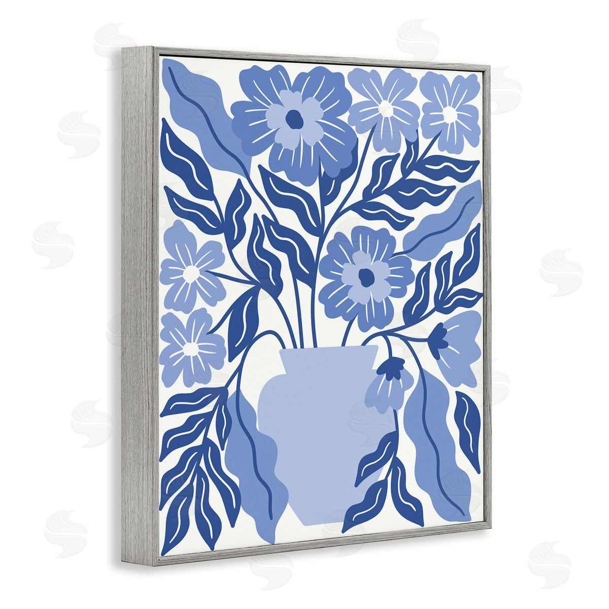 Taylor Shannon Designs Blue & White Flower Vase Gray Framed Giclee Wall Art Print