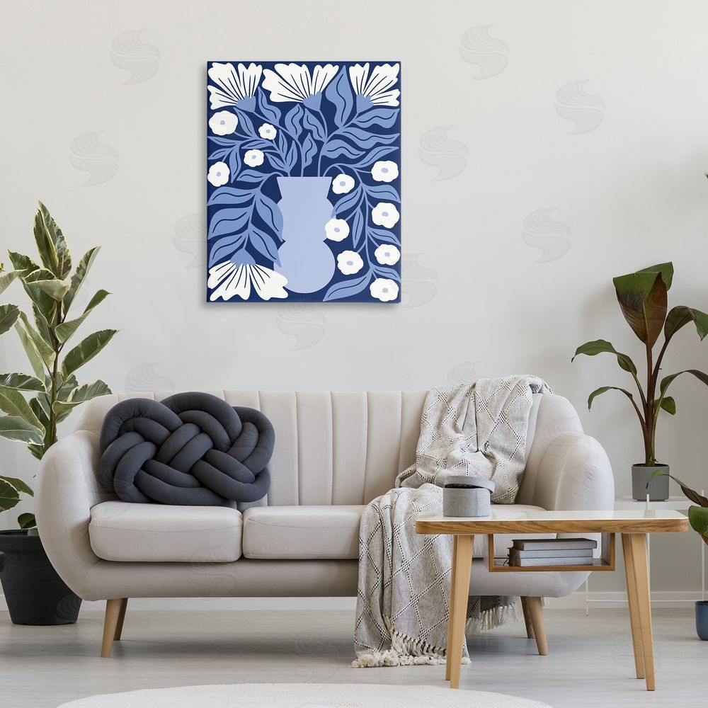 Taylor Shannon Designs Funky Blue Flower Vase Canvas Wall Art Print in Room