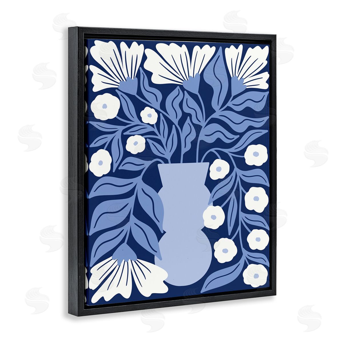 Taylor Shannon Designs Funky Blue Flower Vase Black Floating Frame Canvas Wall Art Print