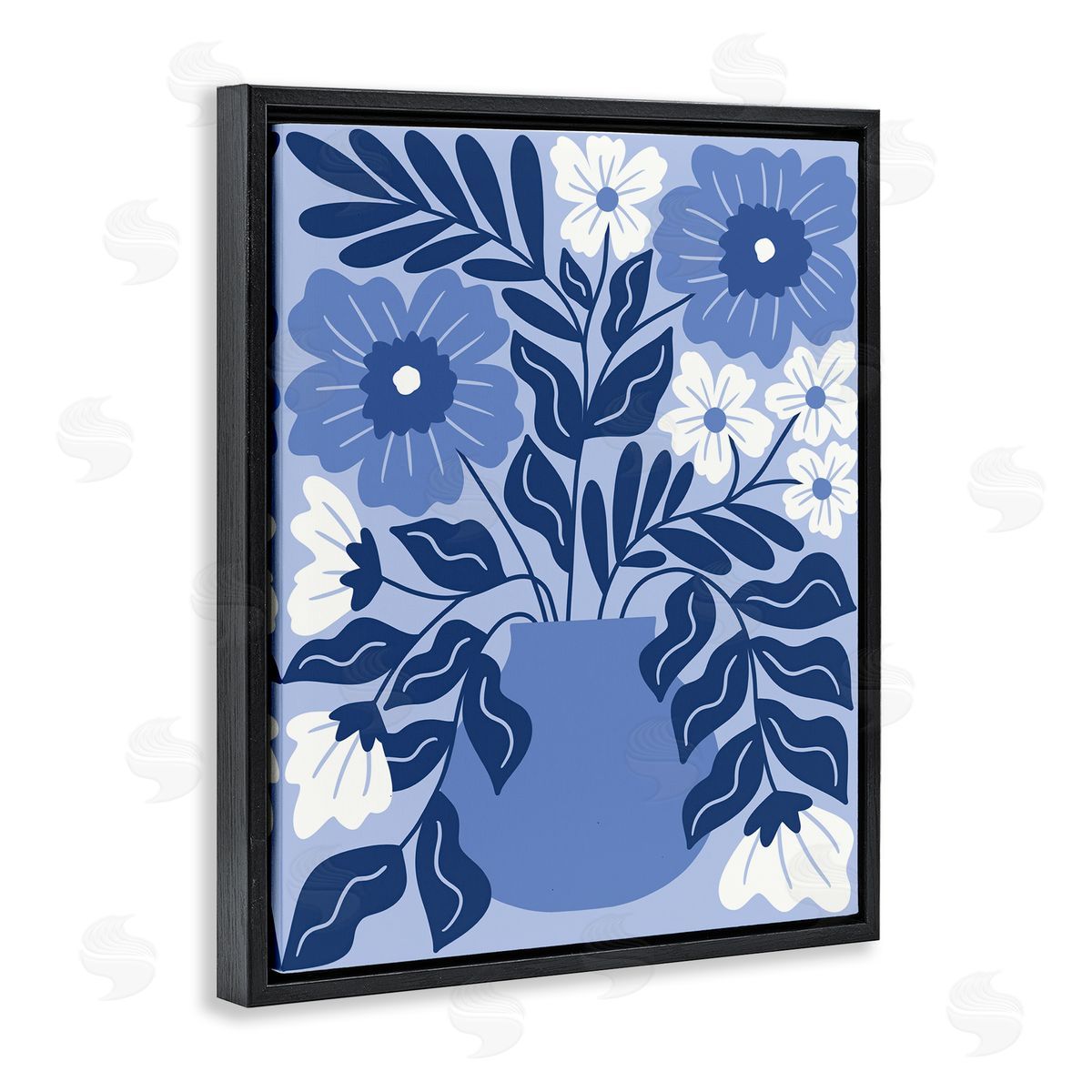 Taylor Shannon Designs Funky Blue Florals Black Floating Frame Canvas Wall Art Print