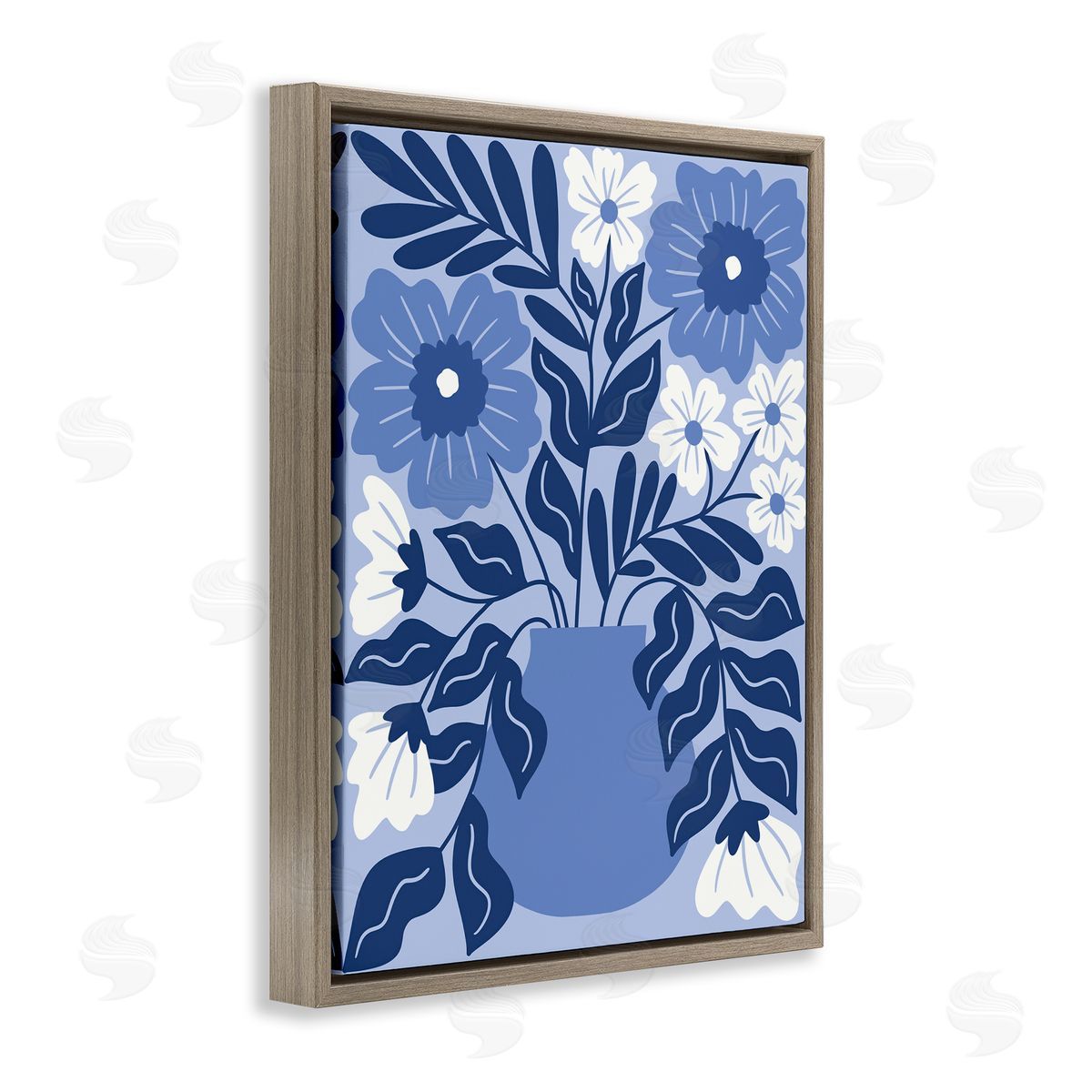 Taylor Shannon Designs Funky Blue Florals Brown Floating Frame Canvas Wall Art Print