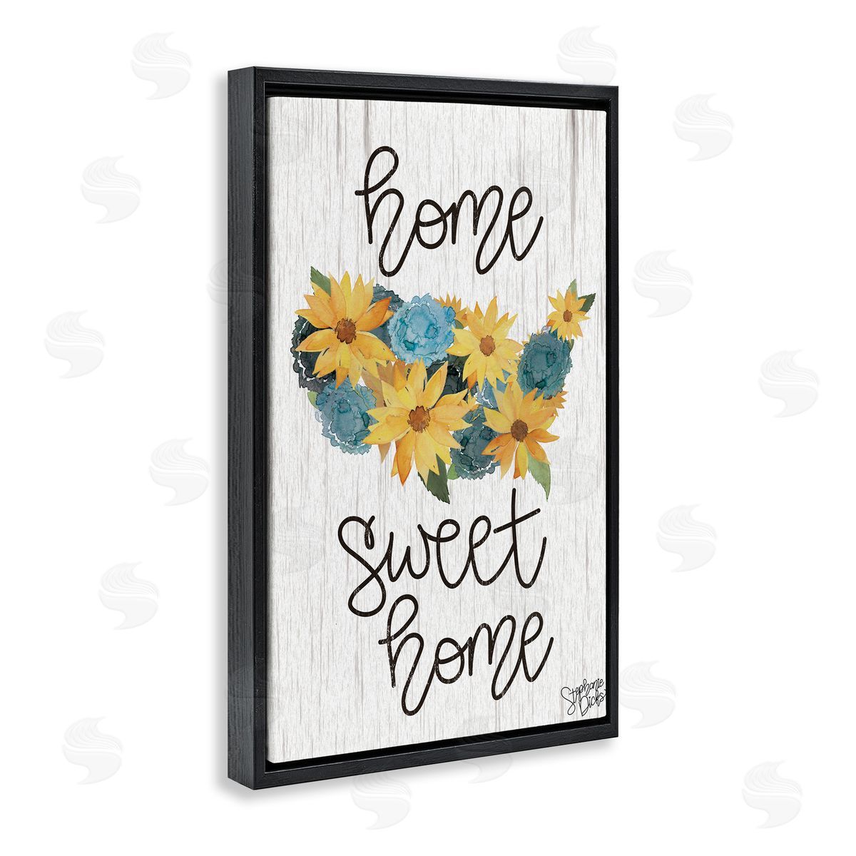 Stephanie Dicks Floral Americana Phrase Black Floating Frame Canvas Wall Art Print