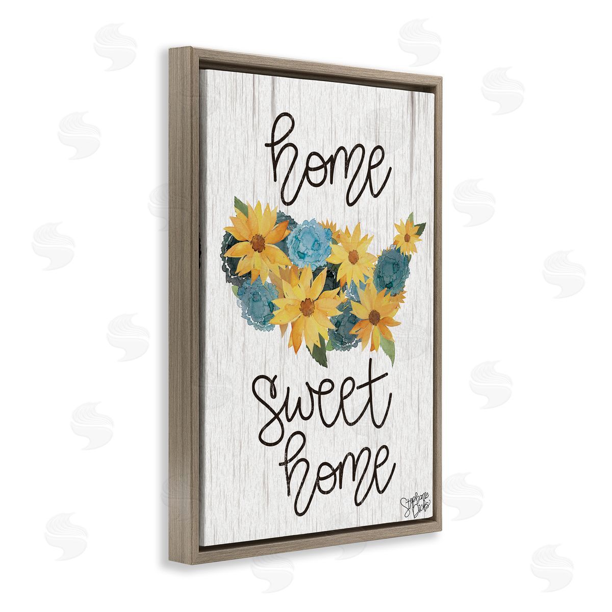 Stephanie Dicks Floral Americana Phrase Brown Floating Frame Canvas Wall Art Print