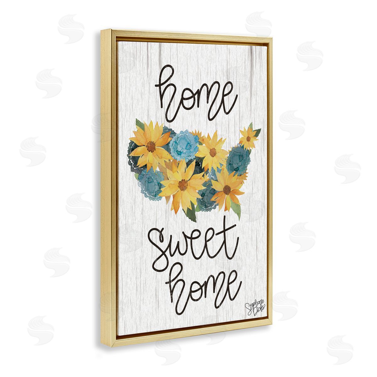 Stephanie Dicks Floral Americana Phrase Gold Floating Frame Canvas Wall Art Print