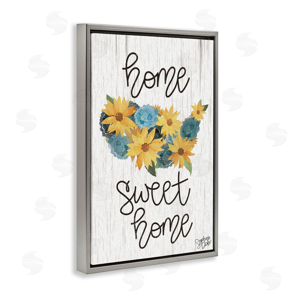 Stephanie Dicks Floral Americana Phrase Gray Floating Frame Canvas Wall Art Print