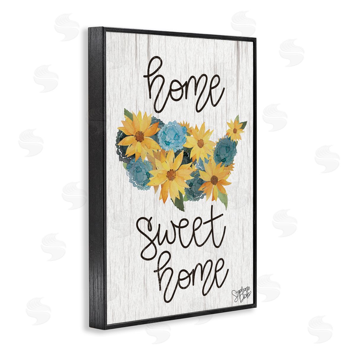 Stephanie Dicks Floral Americana Phrase Black Framed Giclee Wall Art Print