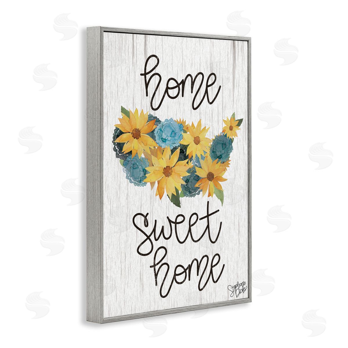 Stephanie Dicks Floral Americana Phrase Gray Framed Giclee Wall Art Print