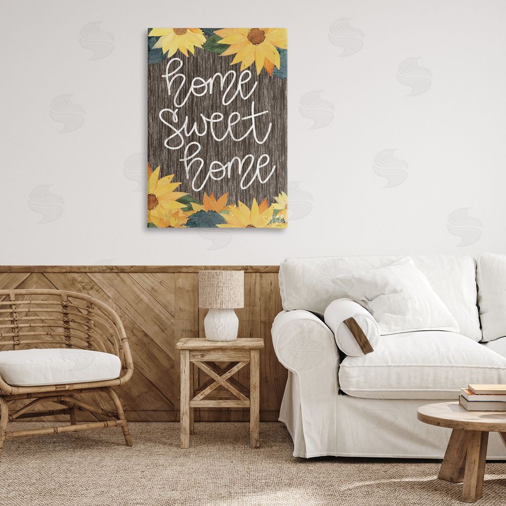 Stephanie Dicks Floral Welcome Phrase Canvas Wall Art Print in Room