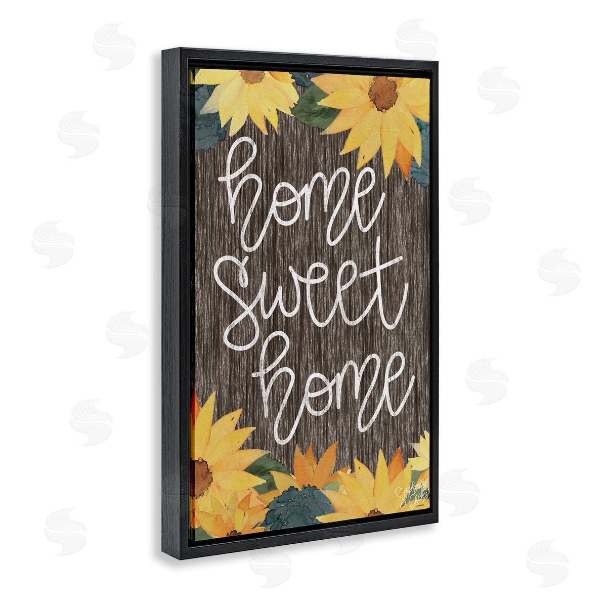 Stephanie Dicks Floral Welcome Phrase Black Floating Frame Canvas Wall Art Print