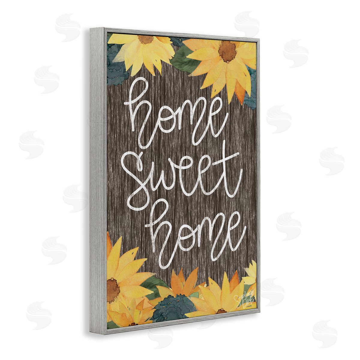 Stephanie Dicks Floral Welcome Phrase Gray Framed Giclee Wall Art Print