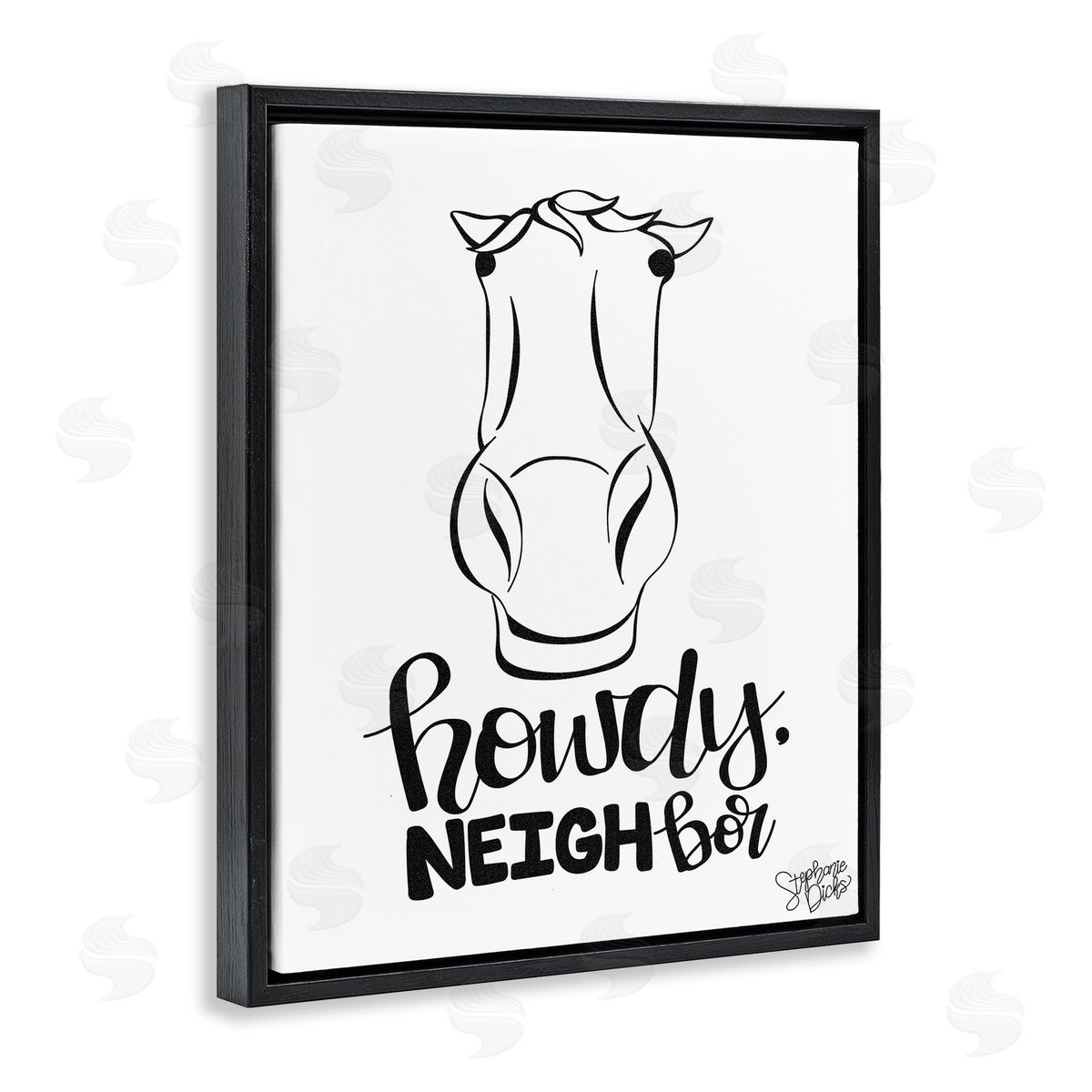 Stephanie Dicks Howdy Neighbor with Horse Black Floating Frame Canvas Wall Art Print
