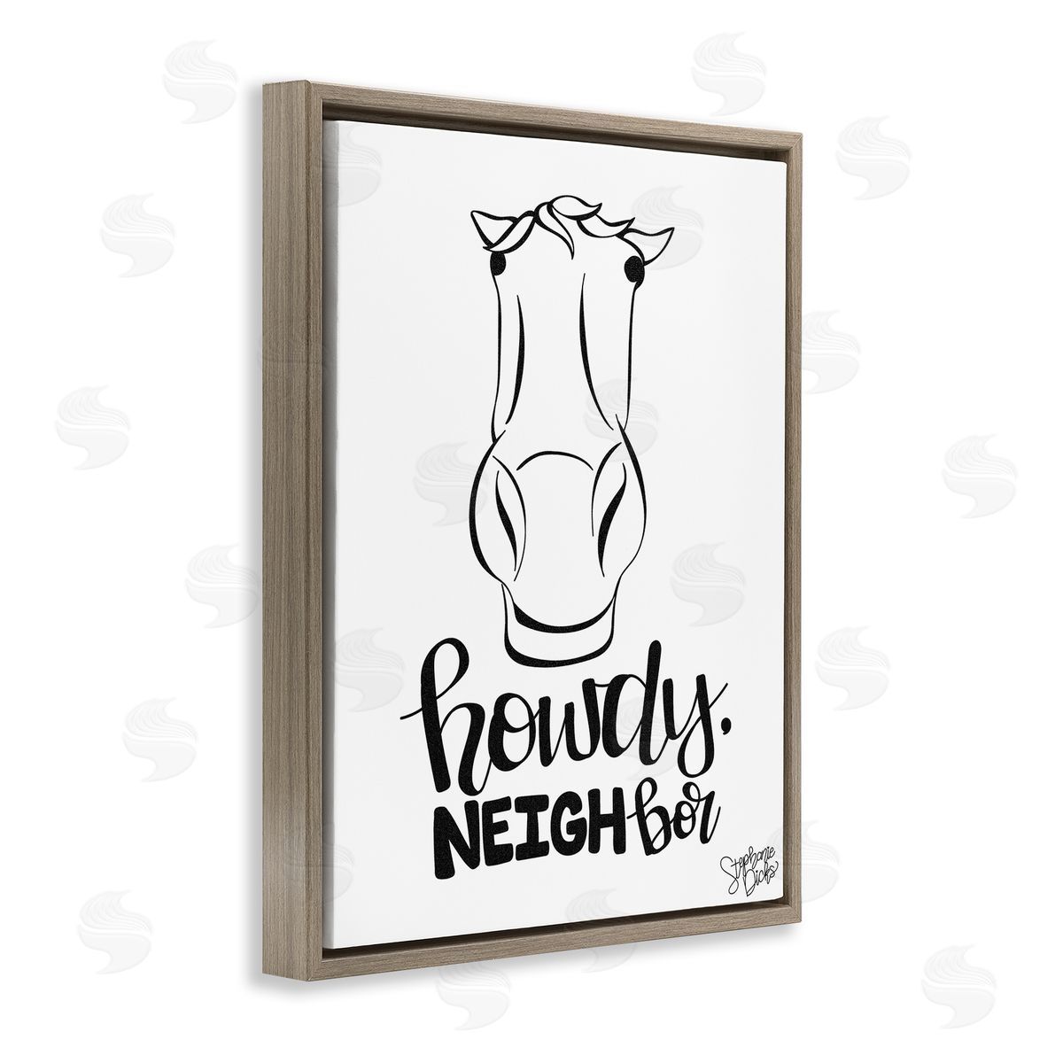 Stephanie Dicks Howdy Neighbor with Horse Brown Floating Frame Canvas Wall Art Print