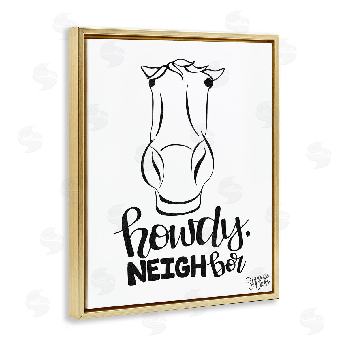 Stephanie Dicks Howdy Neighbor with Horse Gold Floating Frame Canvas Wall Art Print
