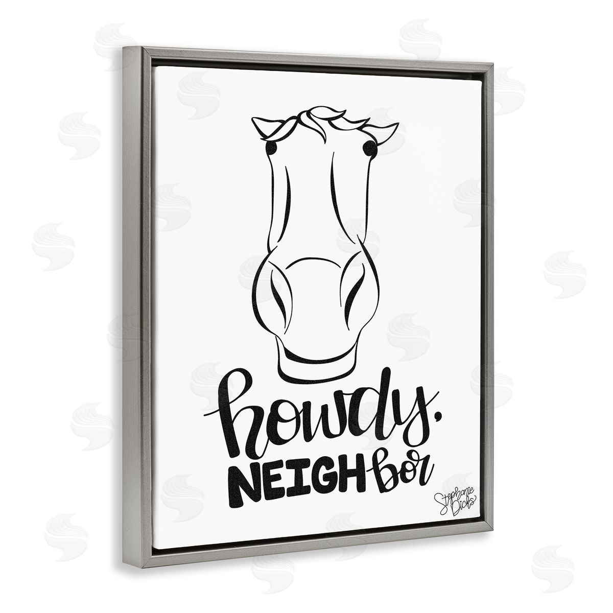 Stephanie Dicks Howdy Neighbor with Horse Gray Floating Frame Canvas Wall Art Print