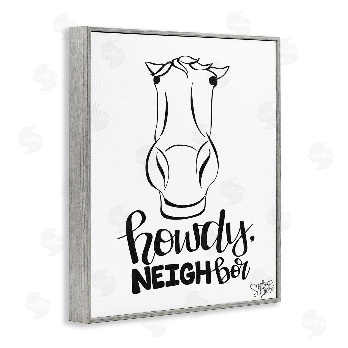 Stephanie Dicks Howdy Neighbor with Horse Gray Framed Giclee Wall Art Print