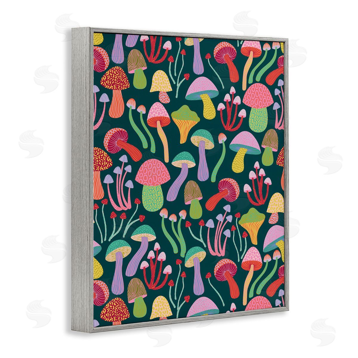 Caroline Alfreds Magical Times Mushrooms Gray Framed Giclee Wall Art Print