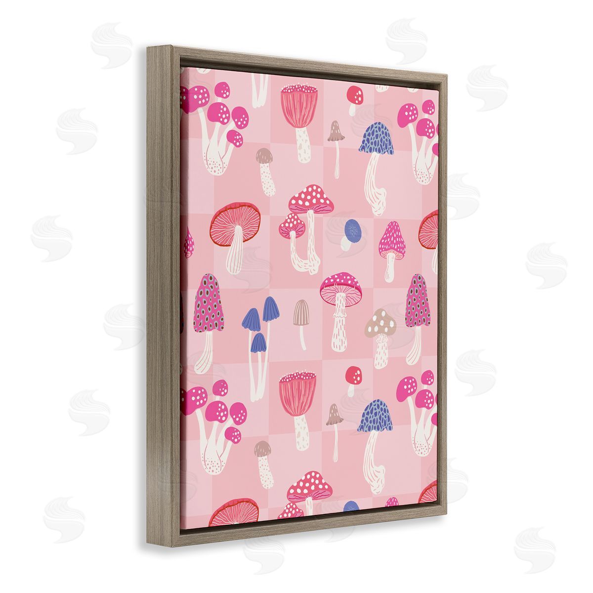 Nancy McKenzie Pastel Pink Mushrooms Brown Floating Frame Canvas Wall Art Print