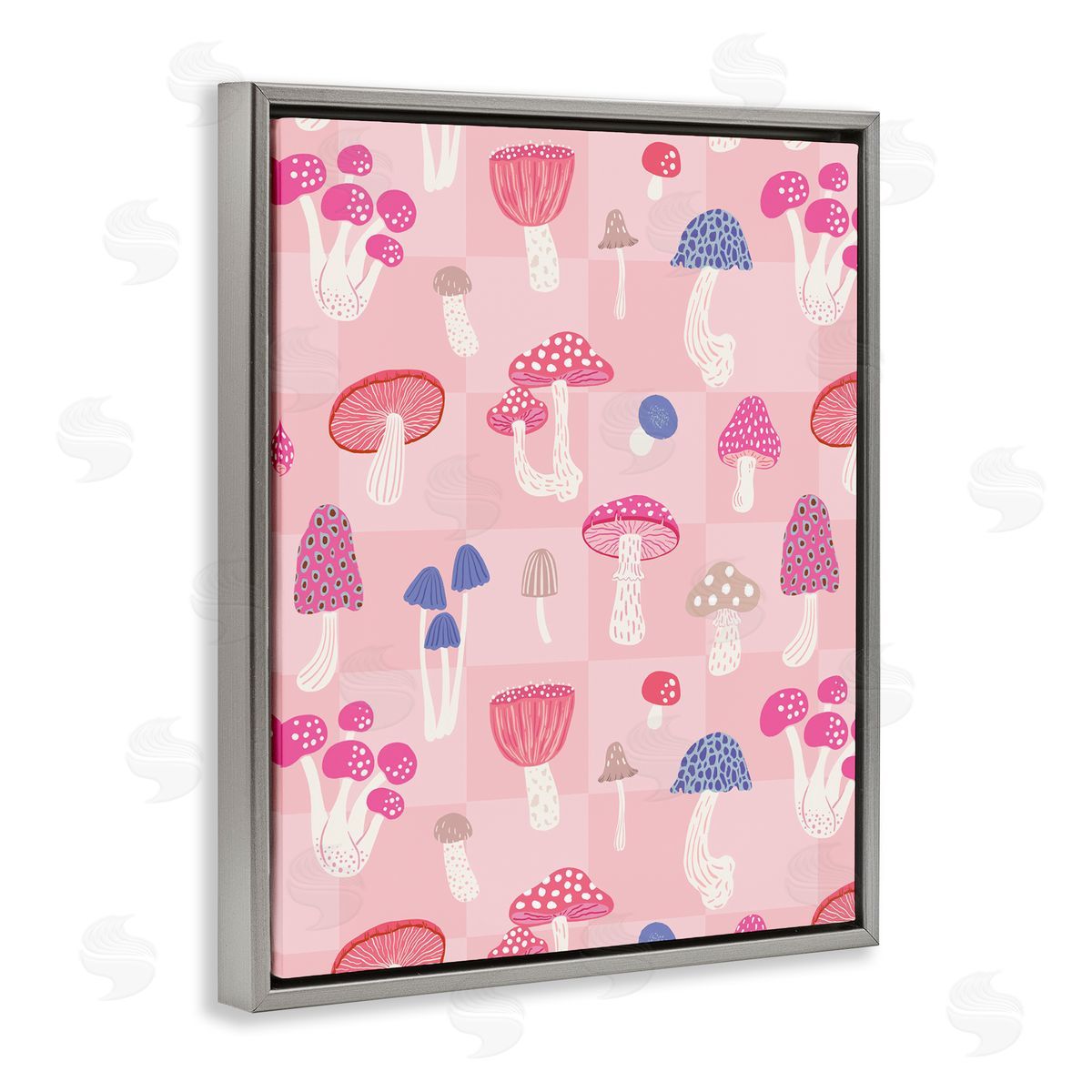 Nancy McKenzie Pastel Pink Mushrooms Gray Floating Frame Canvas Wall Art Print