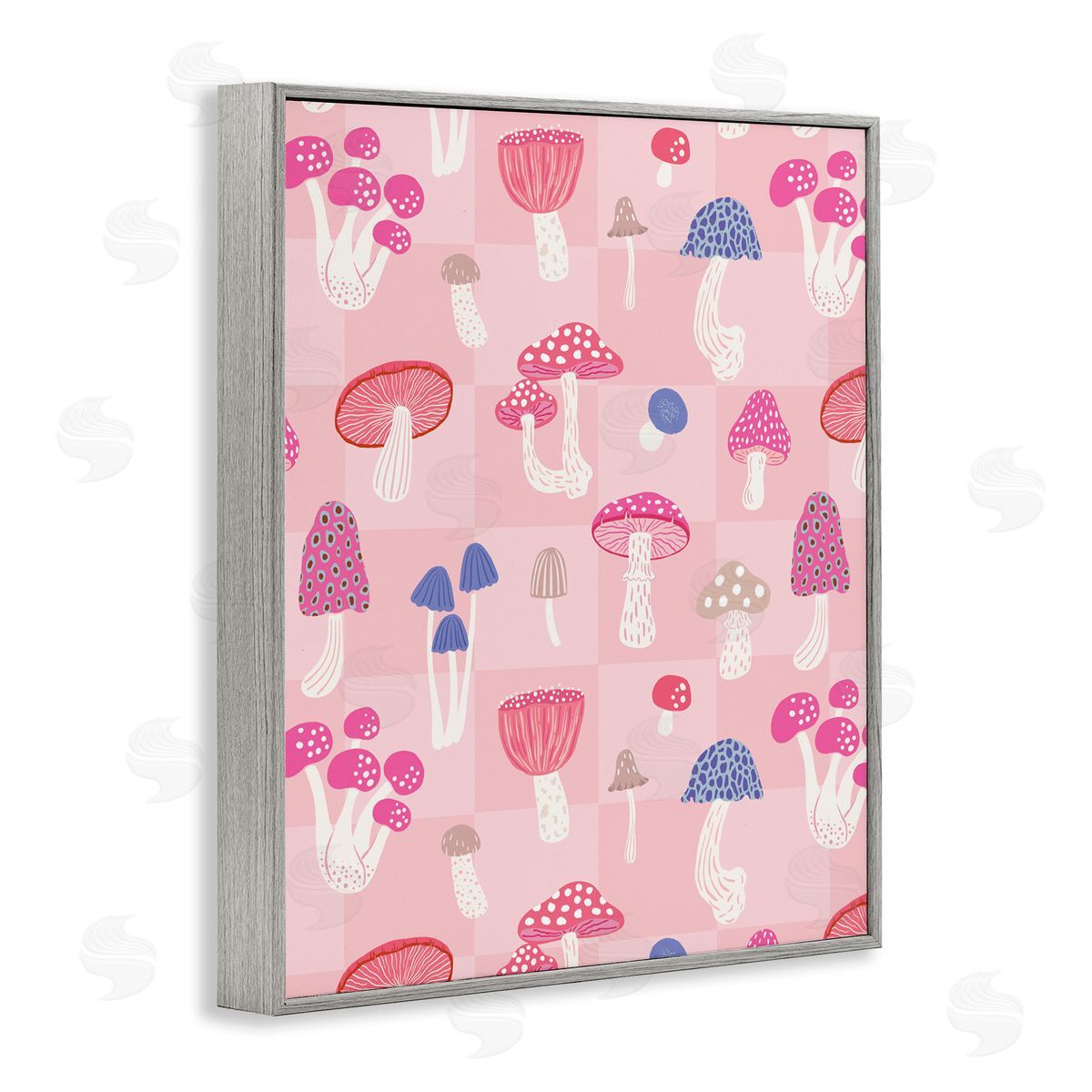 Nancy McKenzie Pastel Pink Mushrooms Gray Framed Giclee Wall Art Print