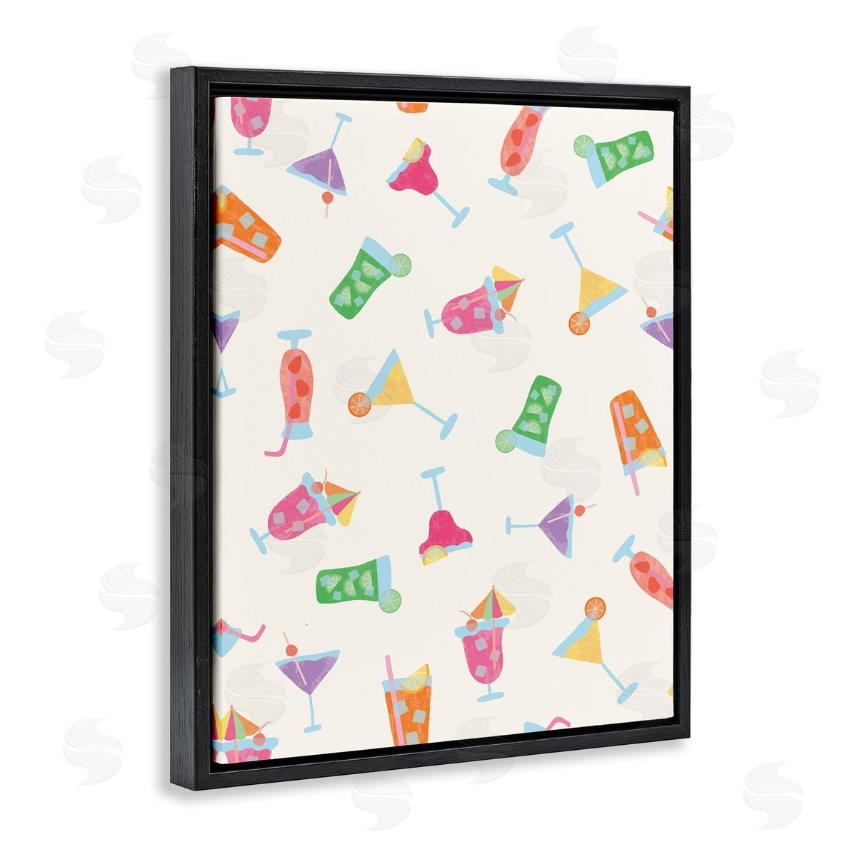 Taylor Shannon Designs Summertime Cocktails Patterns Black Floating Frame Canvas Wall Art Print
