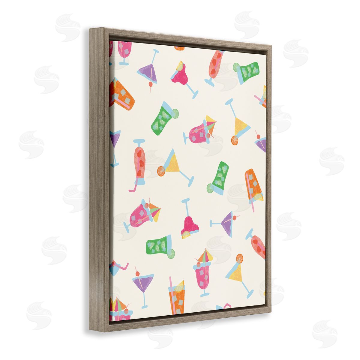 Taylor Shannon Designs Summertime Cocktails Patterns Brown Floating Frame Canvas Wall Art Print