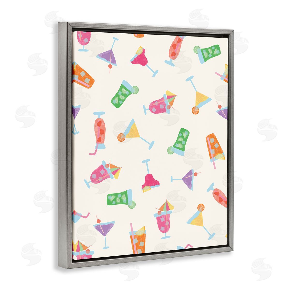 Taylor Shannon Designs Summertime Cocktails Patterns Gray Floating Frame Canvas Wall Art Print