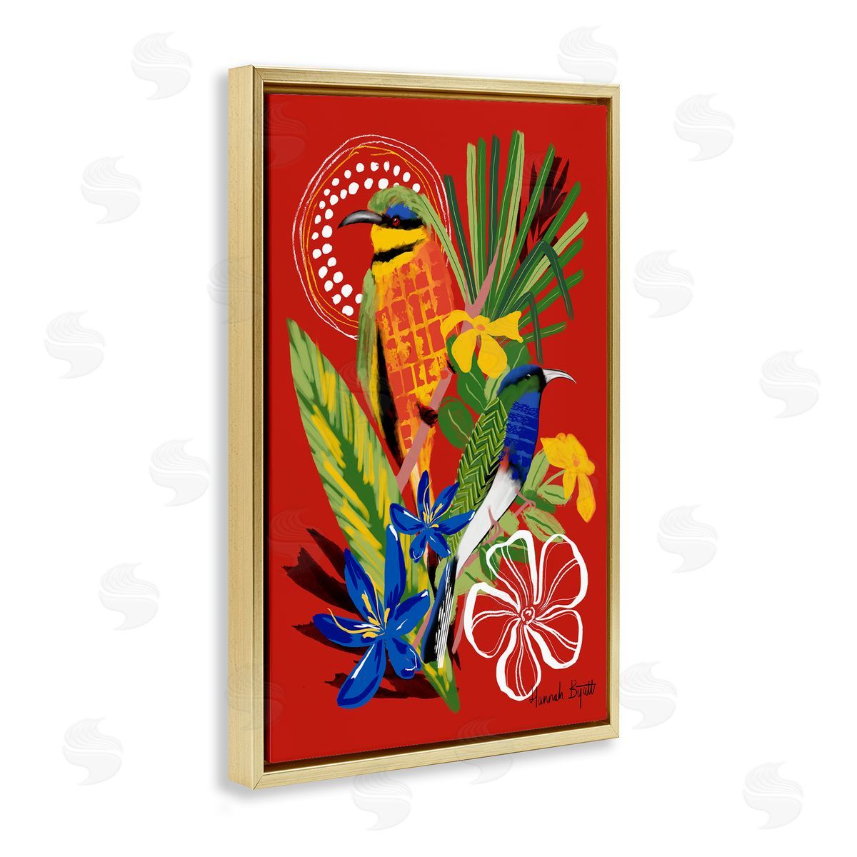 Hannah Byatt Gambia Inspired Birds Gold Floating Frame Canvas Wall Art Print
