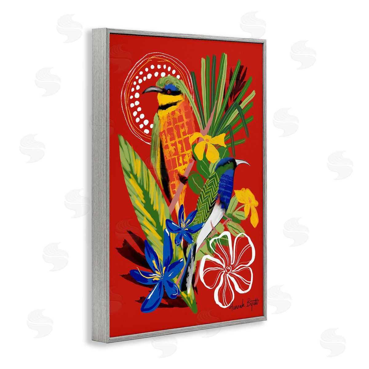 Hannah Byatt Gambia Inspired Birds Gray Framed Giclee Wall Art Print