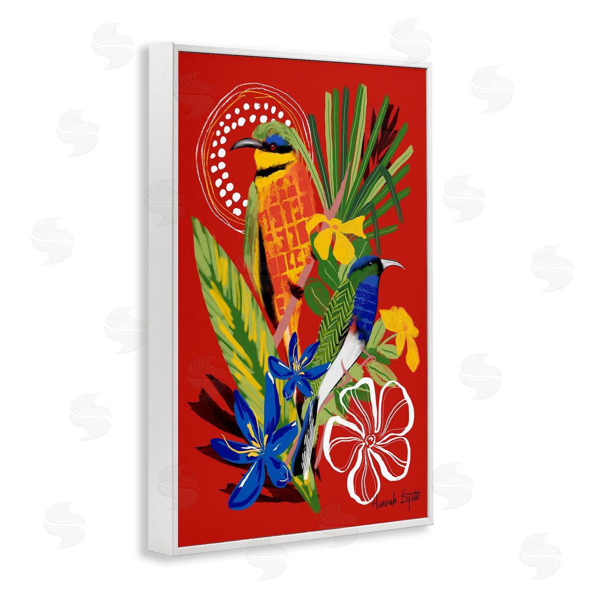 Hannah Byatt Gambia Inspired Birds White Framed Giclee Wall Art Print
