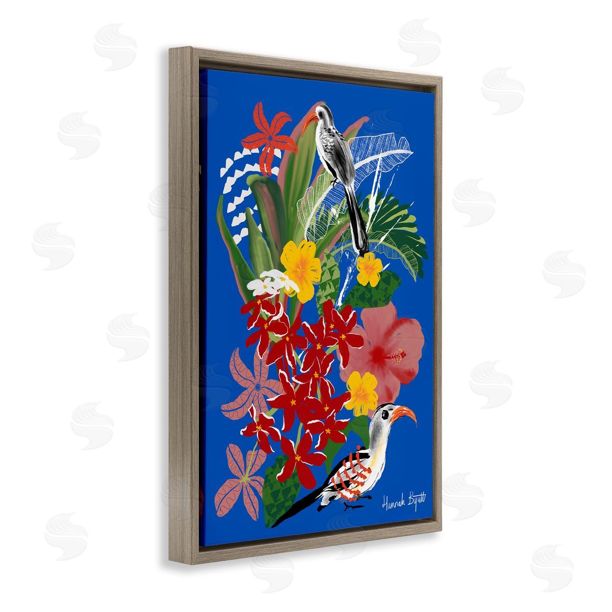 Hannah Byatt Gambia Inspired Botanicals Brown Floating Frame Canvas Wall Art Print