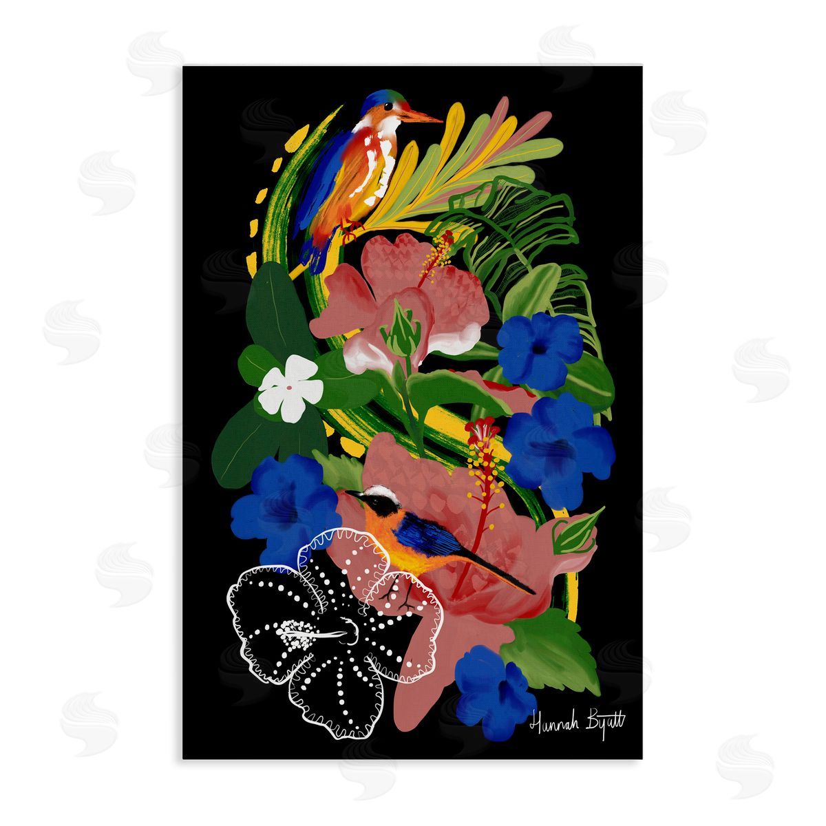 Hannah Byatt Tropical Gambia Style Florals Canvas Wall Art Print