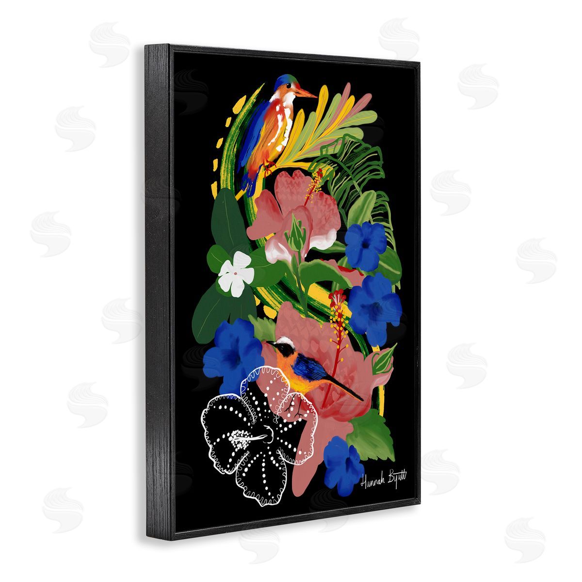Hannah Byatt Tropical Gambia Style Florals Black Framed Giclee Wall Art Print