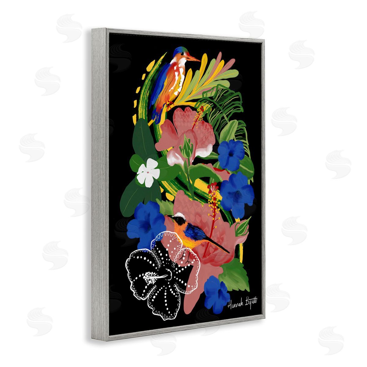 Hannah Byatt Tropical Gambia Style Florals Gray Framed Giclee Wall Art Print