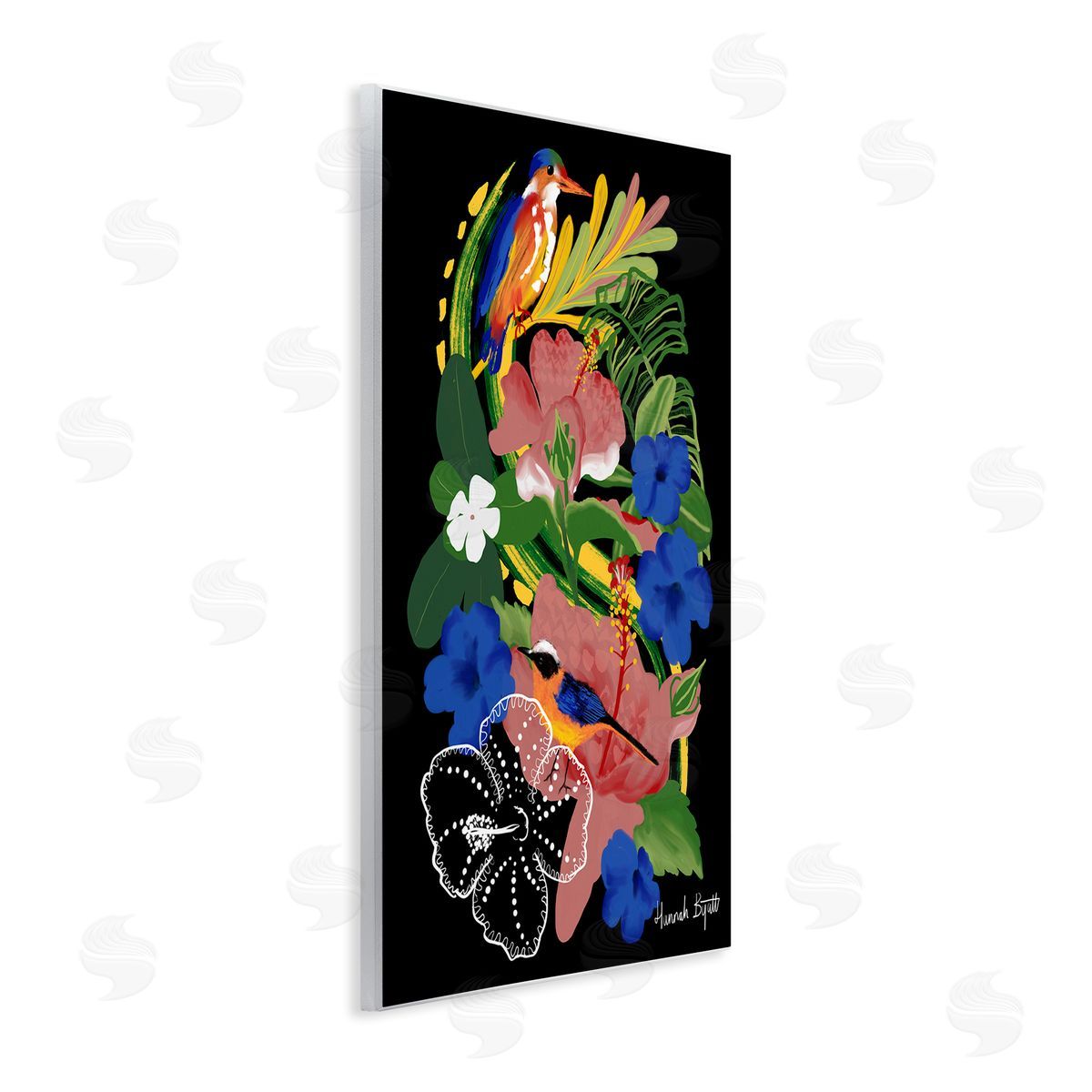 Hannah Byatt Tropical Gambia Style Florals Wooden Wall Plaque Art Print