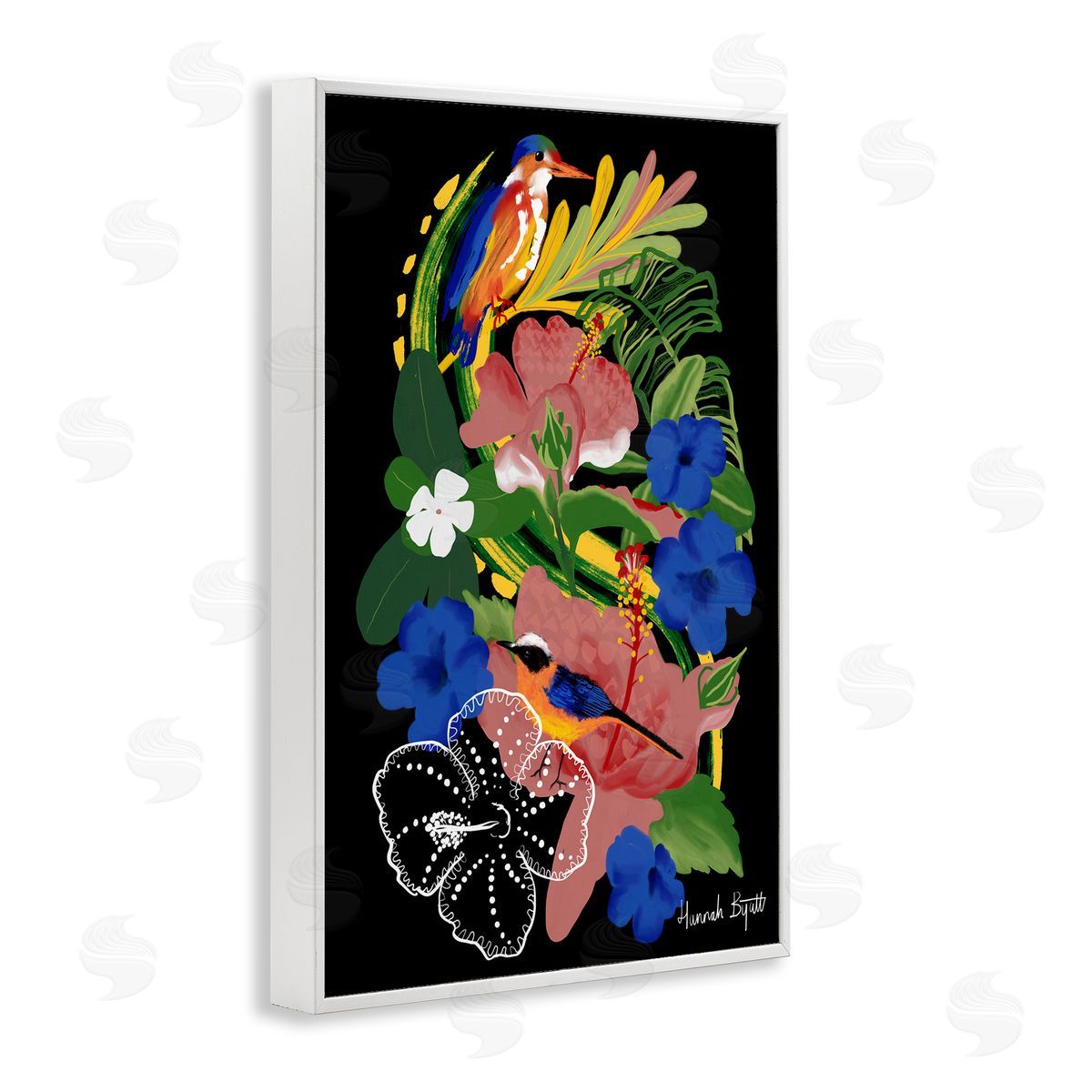Hannah Byatt Tropical Gambia Style Florals White Framed Giclee Wall Art Print