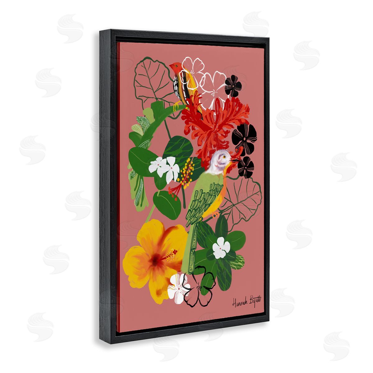 Hannah Byatt Gambia Inspired Florals Black Floating Frame Canvas Wall Art Print