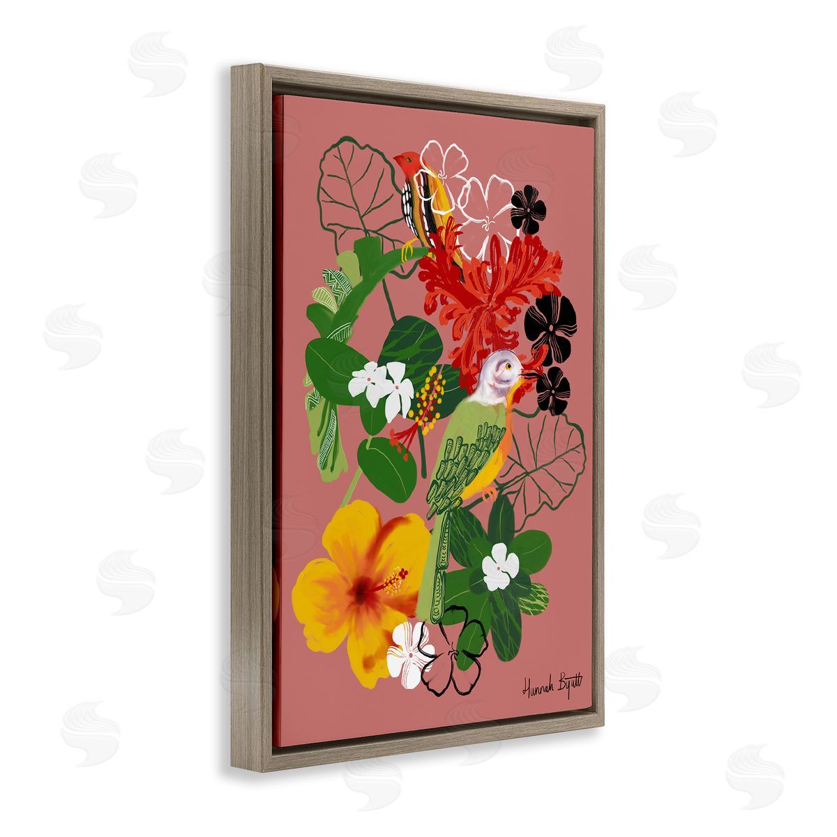 Hannah Byatt Gambia Inspired Florals Brown Floating Frame Canvas Wall Art Print