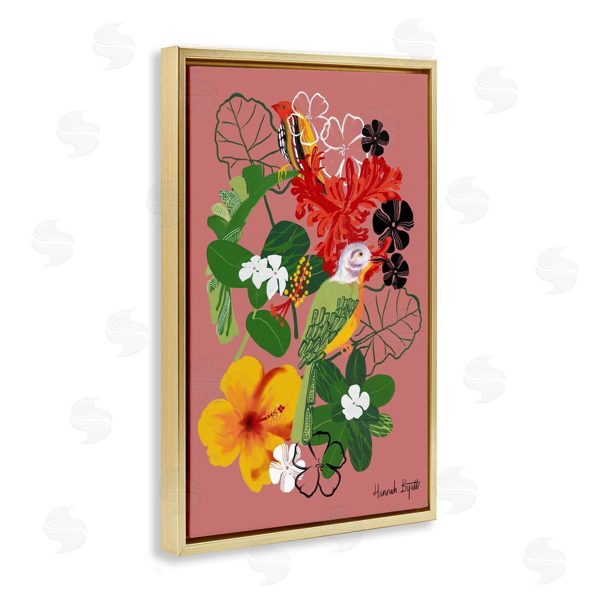 Hannah Byatt Gambia Inspired Florals Gold Floating Frame Canvas Wall Art Print
