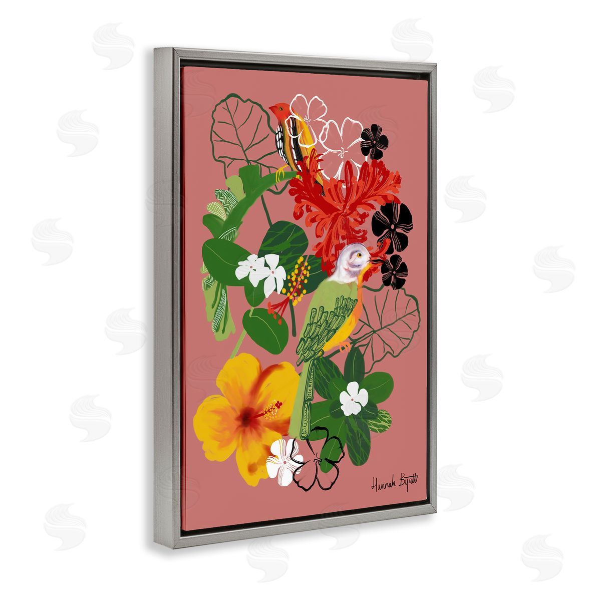Hannah Byatt Gambia Inspired Florals Gray Floating Frame Canvas Wall Art Print