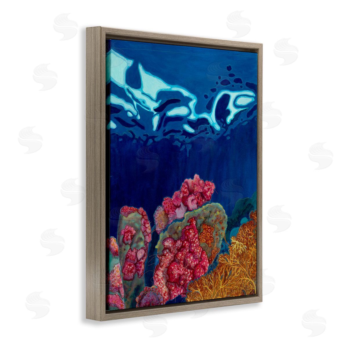 Sara Everett Abstract Underwater Coral Brown Floating Frame Canvas Wall Art Print