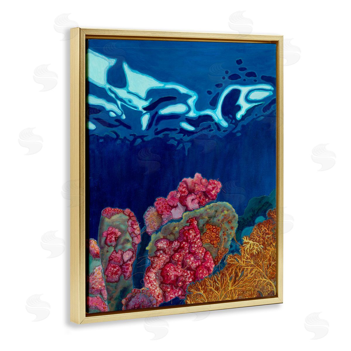 Sara Everett Abstract Underwater Coral Gold Floating Frame Canvas Wall Art Print